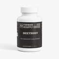 Dietary supplement bottle with black label and white cap; beetroot name printed