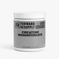 Creatine monohydrate supplement jar with white lid and gray front label